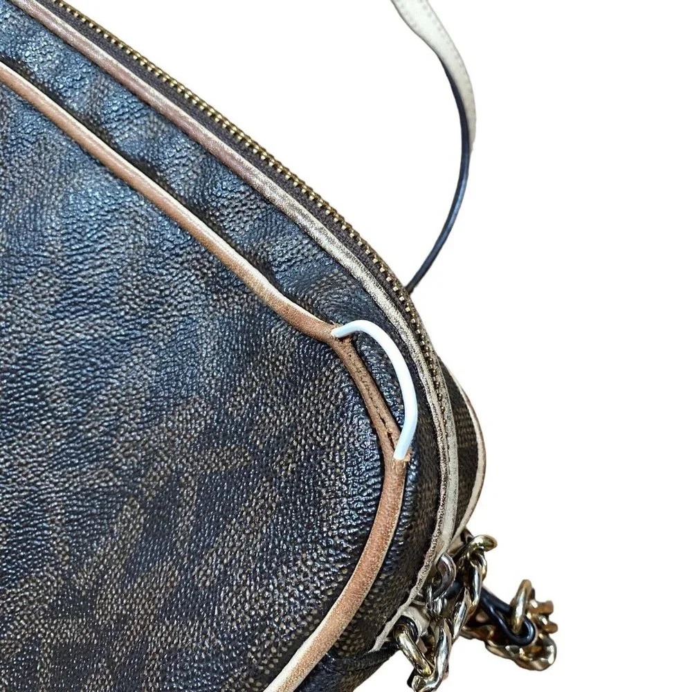 Michael Kors Brown Logo Saffiano Leather Gold Chain Jet Set‎ Small Crossbody